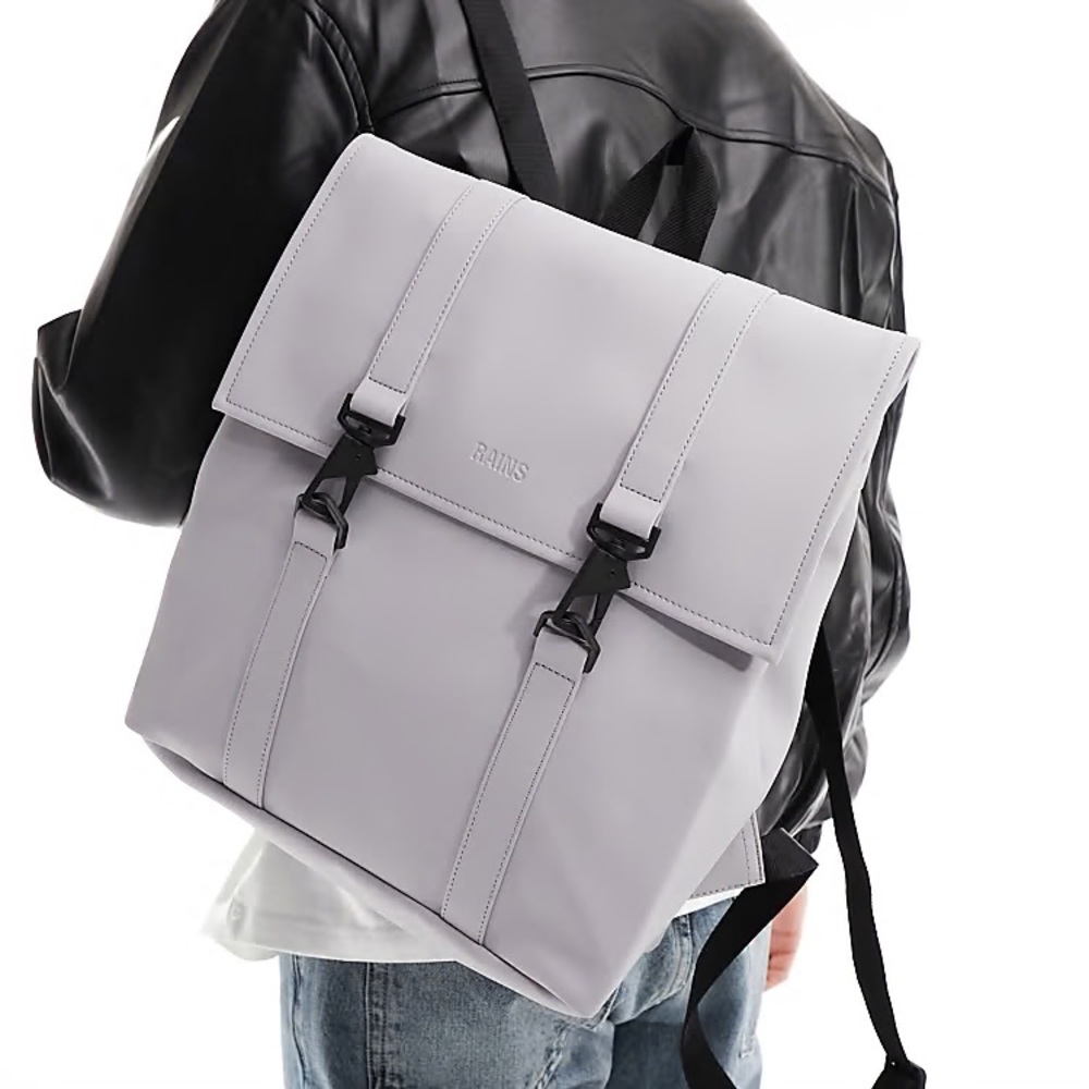 Rains Lilac Rolltop Backpack with Black Hardware